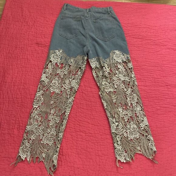Women's Lace Overlay Jeans, M - Picture 5 of 7